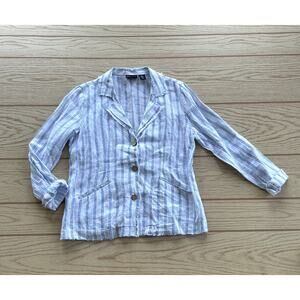 JNY Linen Striped Button Up Jacket Women's Size S White and Blue